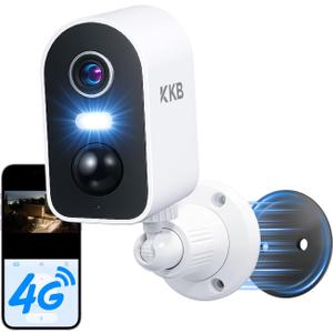 KKB 4G LTE Cellular Security Camera Magnetic, No WiFi Security Cameras Indoor Built-in SIM, 2K Wireless Outdoor Off-Grid Battery Camera Without Internet, AI Detection, Color Night Vision, 2-Way Audio (White)