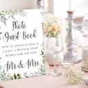 Toctose 8x11 Inch Wooden Wedding Signs for Ceremony and Reception, Rustic Vintage Photo Guest Book Sign with Stand
