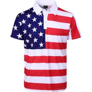 LINOCOUTON Men's American Patriotic Flag Pride Day Golf Polo Short Sleeve Shirt (XX-Large, White)