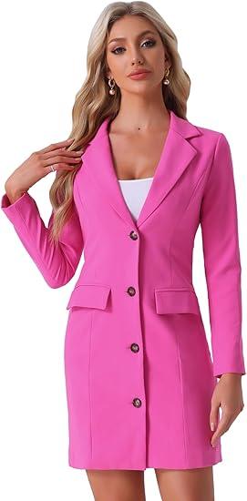 Allegra K Women's Blazer Dress Notched Lapel Collar Teacher Office Work Jackets Outfits, Size XL (Hot Pink)