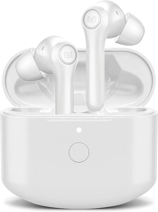 Monster Verse True Wireless Earbuds with Charging Case, Bluetooth 5.0 in-Ear Stereo Headphones, Built-in Mic for Clear Calls, USB-C Quick Charge (White)