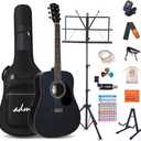 ADM Dreadnought Acoustic Guitar Kit with Free Lesson for Beginner Adult Teen Full Size Acustica Guitarra Starter Bundle Set w/Bag Strap Tuner Capo Pickguard Music Stand Right Hand(Black 1, 41 Inch)