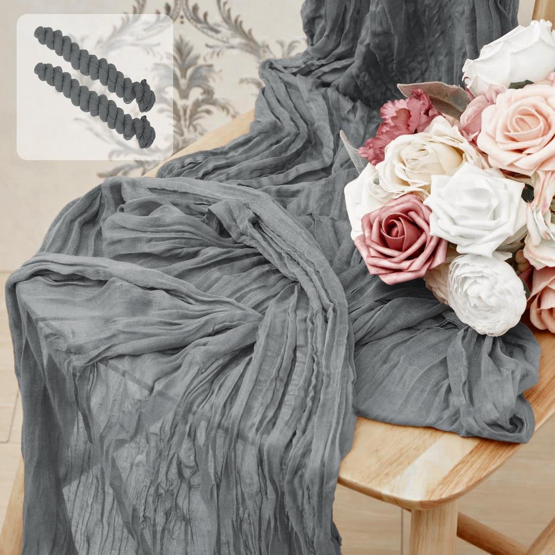 2 Pack 10 Ft Cheesecloth Table Runner Grey Gauze Long Table Runners Boho Gauze Cheese Cloth Table Runner Rustic Sheer Runner for Wedding Party Table Decor ( 35 x 120 Inch )