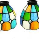 HUIMEIJU Multicolored Stained Glass Lampshade, 2-Piece Set - Fan Shaped, Tiffany Style Replacement