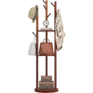 Generic Wooden Coat Rack Freestanding with 3 Shelves and 9 Hooks, Sturdy and Easy Assembly Coat Tree Stand for Entryway, Hallway, Bedroom, Coats, Bags, Hats, Walnut