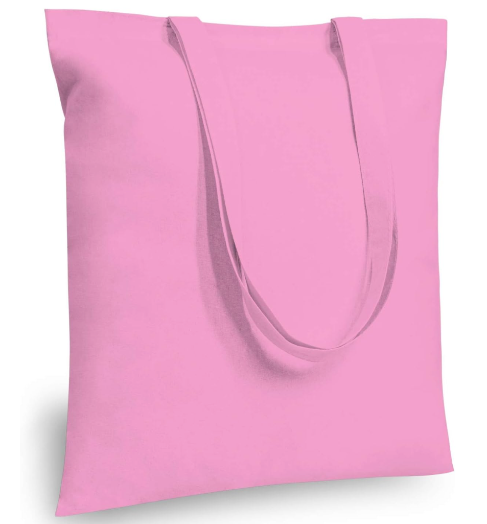TOPDesign 6-Pack Economical 16"x15" Pink Cotton Tote Bag, Lightweight Medium Reusable Grocery Shopping Cloth Bags, Suitable for DIY, Advertising, Promotion, Gift, Activity