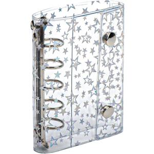 A8 Binder Cover PVC 5-Ring M5 Refillable Notebook Shell Laser Star Budget Binder Sheet Protector Mini Wallet Binders 2 Snap Buttons Closure for 5 Rings A8 Planner Inserts Pockets Envelopes