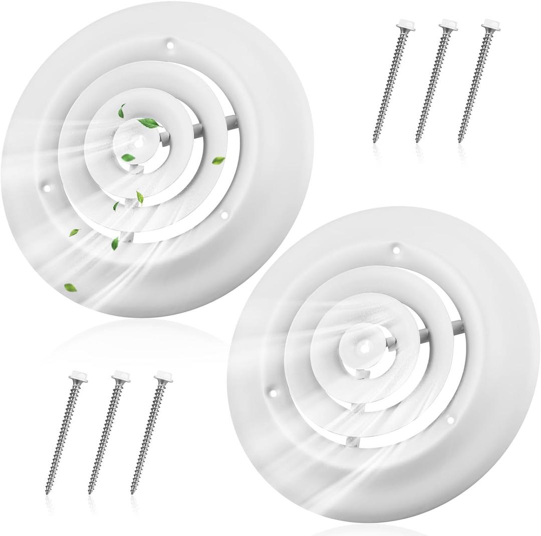 Therwen 2 Pieces 6 Inch Round Vent Cover, Ceiling Diffuser HVAC Vent Duct Cover Replacement with Screws to Install for Home Ventilation Use, Fitting in 6 Inch Duct, Outer Dimensions: 9-15/16"