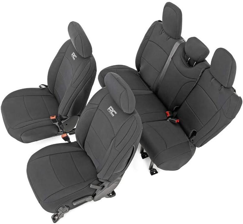 Rough Country Neoprene Seat Covers for Jeep Wrangler JL 4-Door (2018-2024) w/No Rear Arm Rest - Waterproof & UV Resistant, Foam Padded, Front & Rear Seat Cover Set