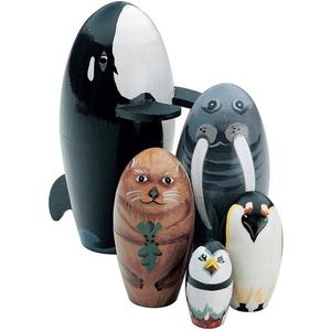 Bits and Pieces - "Willy and Friends - Matryoshka Dolls - Wooden Russian Nesting Dolls - Sea Life Animal Figurines - Whale, Walrus, Penguin - Stacking Dolls Set of 5