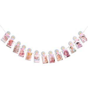 Daisy 12 Month Photo Banner - Monthly Milestone Banner with Clips, First Birthday Decorations for Newborn to 12 Months, 1st Birthday Photo Banner for Baby Shower, Party