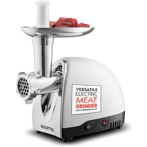 Gourmia Electric Meat Grinder 500W Commercial Grade Meat Processor with Sausage Stuffer, 3 Stainless Steel Grind Plates Fine to Coarse, Stainless Steel
