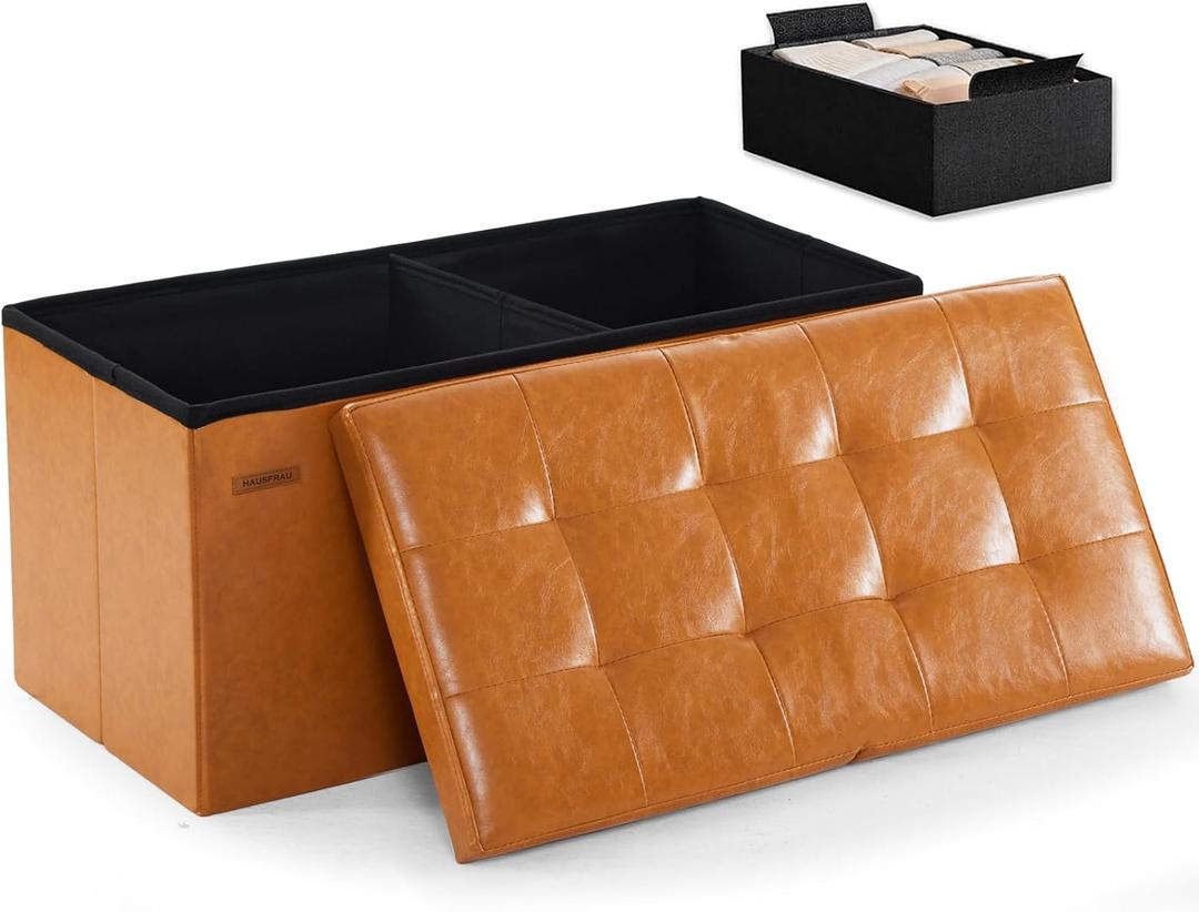 HAUSFRAU Ottoman with Storage Bench Folding Foot Rest Stool Cognac Brown
31.5", Flip Lid, Small Upholstered Foldable Footrest Footstool, Bedroom Bench, Living Room Dorm Ottoman, Faux Leather