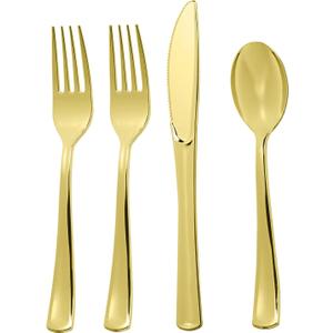160pcs Gold Plastic Silverware Set, include 80 Forks, 40 Knives and 40 Spoons, Disposable Heavy Duty Plastic Cutlery Set for Party, Wedding, Birthday, Catering, Dinner