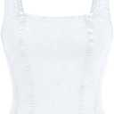 WDIRARA Women's Denim Corset Tank Top Asymmetrical Hem Crop Tops Sleeveless Zip Up Back Tanks (White)