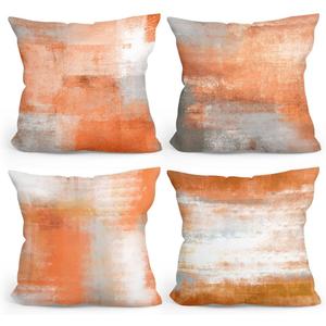Burnt Orange Throw Pillow Covers Set of 4, Orange Artistic Brushstroke Design Throw Pillows Square Cushion Covers, Modern Abstract Art Decorative Pillows for Couch Sofa Living Room Bedroom,18x18 Inch