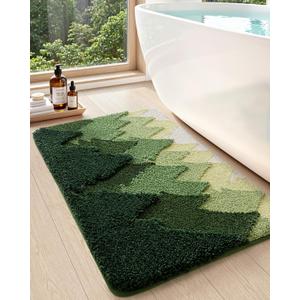 DEXI Bathroom Rugs Non Slip, 16x24 Washable Microfiber Bath Mat Quick Dry, Absorbent Ultra Soft Forest Trees Bathmat for Shower Floor Tub Sink, Green