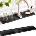 Faucet Mat for Kitchen Sink, 24"X5.5" Silicone Sink Splash Guard with Soap Holder, Snap-On Design & 7slope Fast Drain, Folding Sink Faucet Mat for Universal Kitchen Bathroom SinkBlack