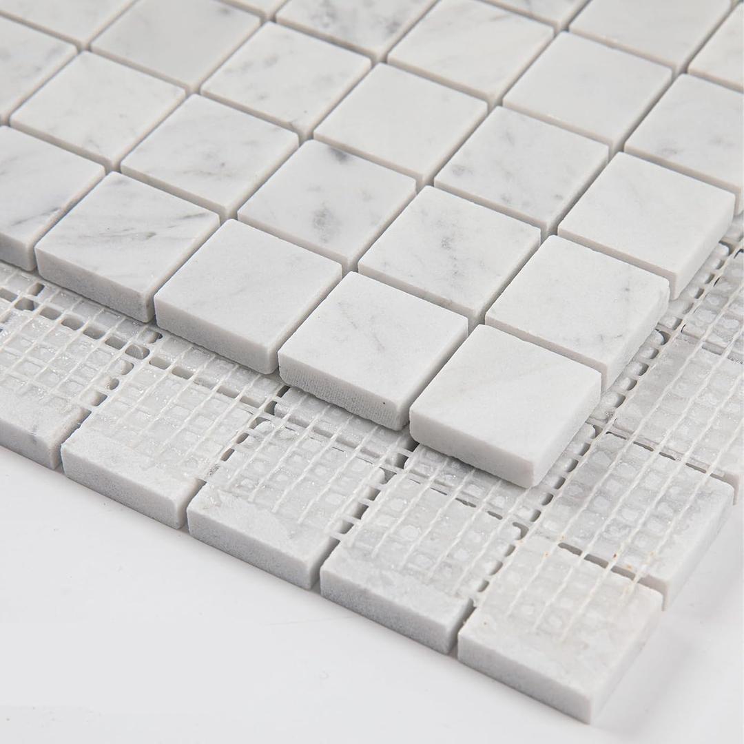 Diflart Marble Mosaic Tile, Carrara White, 1 Inch Square, Honed, Marble Backsplash Tiles for Kitchen Bathroom Wall Floor, Pack of 5 Sheets