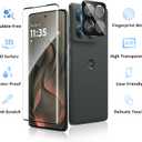 2+2 Pack for Motorola Edge 2025 Screen Protector and Camera Protectors, Fingerprint Support, Case Friendly, Bubble-Free, 9H Hardness Glass for Edge 2025