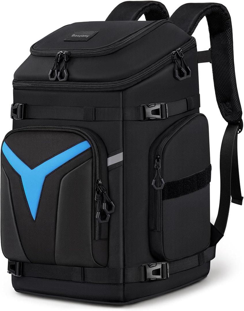 Bosynoy 65L Ski Boot Bag Backpack with 10+ Pockets, Waterproof Ski Boot Travel Backpack for Boots, Helmet, Goggle, Gloves, Pants, Jacket, Accessories, Ski Snowboard Boot Bags for Adults, Black