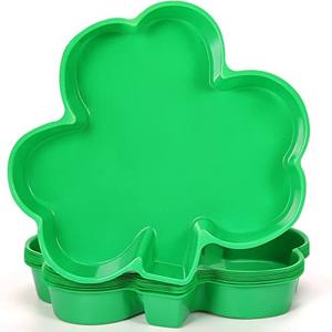 Cunhill 24 Pieces Plastic Shamrock Serving Platters St Patrick's Day Trays Green Plates Cookie Candy Dish Bowl for Irish Party Supplies
