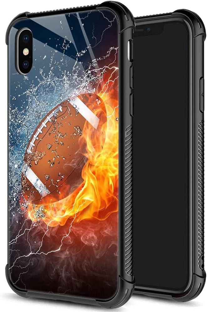 DJSOK Case for iPhone XR,Luxury Pattern Design Shockproof Rugged Cover,Cases for Man Woman-Rugby American Football on fire