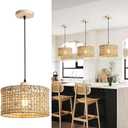 Hand-Woven Rattan Pendant Light, 11.8" Bohemian 1-Light Natural Wicker Hanging Lighting Fixture Ceiling Farmhouse Basket Hanging Lamp Chandelier for Kitchen Island, Living Dining Room