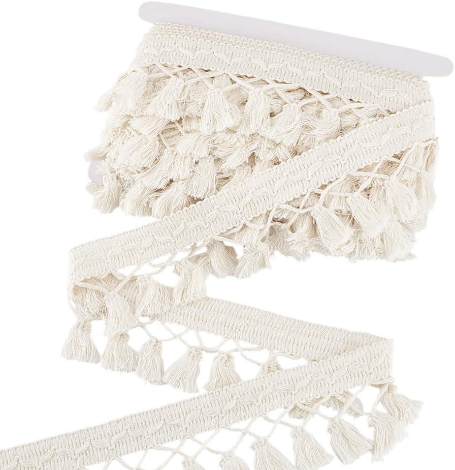 PH PandaHall 10 Yards Tassel Fringe Trim, 2-3/4 inch Polyester Lace Tassel Trim Ribbon Beige Sewing Fabric Trims Crochet Ribbon Crafting Lace for Curtain Dress Clothes Home Decor DIY Crafts