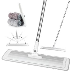 CQT Commercial Flat Microfiber Floor Mop Cleaning System 18" Inch Wet Dry and Dust Hardwood with 4 Washable Pads Cleaner for Laminate Tile Stainless Steel Handle and Extension (PT12-WET)