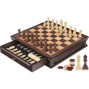 Peradix Magnetic Chess Set with 2 Built-in Storage Drawers, 15'' Wooden Strategy Board Games, 2 Extra Queens, Luxury Magnet Chess Game for Adults, Kids and Family Game Night, Gift Package