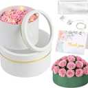 Nuenen 2 Pcs Round Gift Boxes with Lids Floral Foam LED Light Thank You Floral Greeting Cards Flower Arrangements Supplies for Valentine Birthday Wedding Bridesmaid Proposal(White)