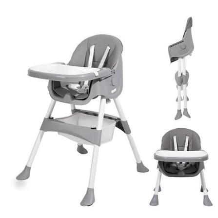 Baby High Chair, 6 in 1 Convertible High Chairs for Babies and Toddlers, Toddler Feeding Chair with Double Removable Tray, Adjustable Footrest & Machine Washable Cushion（Light Gray）