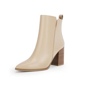 Rilista Womens V Cutout Ankle Boots Pointed Toe Chunky Block Stacked Heel Booties Side Zipper Shoes