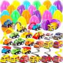 JOYIN 24 Pcs Filled Easter Eggs with Pull Back Construction Cars, Prefilled Easter Egg with Vehicle for Kid Boys, Basket Stuffers/Fillers, Party Favor, Classroom Prize Supplies