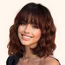 AISI HAIR Synthetic Wavy Curly Bob Wig with Bangs Ombre Reddish Brown Short Hair Wigs for Women Synthetic Heat Resistant Bob Wigs