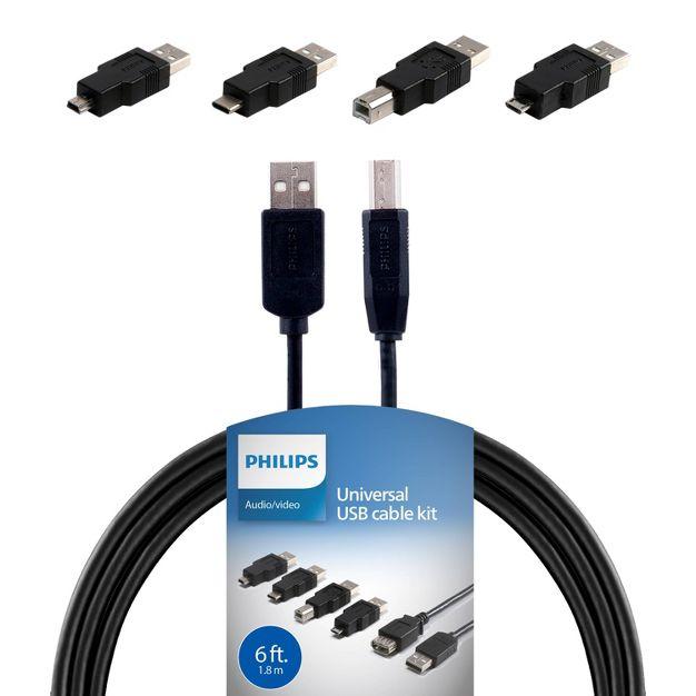 Philips 6' USB 2.0 Universal Kit with USB-C - Black: Male to Female Connection Cable