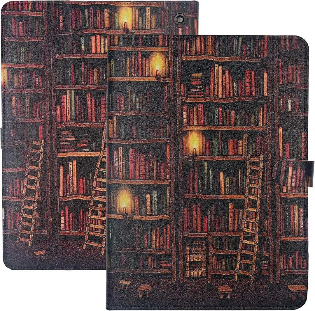 Case for All New Fire HD 8 & 8 Plus Tablet 10th/ 12th Generation, 2020/ 2022/ 2024 Release, Slim Folio PU Leather Case Stand Shell Shockproof TPU Back Cover, Library Bookshelf