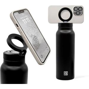 Magsafe compatible insulated water bottle with magnetic phone holder stainless steel 24oz hot 12h & cold 24h 360 rotate double wall stainless steel magnetic water bottle phone mount with straw
