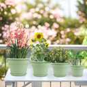 Pottiffe 10 Inch Plastic-Flower-Pot-for-Indoor-Plants, 4 Pack Large Outdoor Planter Pot with Drainage Holes & Saucers, Resin Decorative Garden Pots Planters
