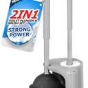 FORASTO 2 in 1 Toilet Plunger and Brush Set，Extended Handle Plunger，Toilet Bowl Brush Plunger Set,Bathroom Cleaning Tools ，Toilet Brush Plunger Combo，Cleaning Brush，Dark Grey