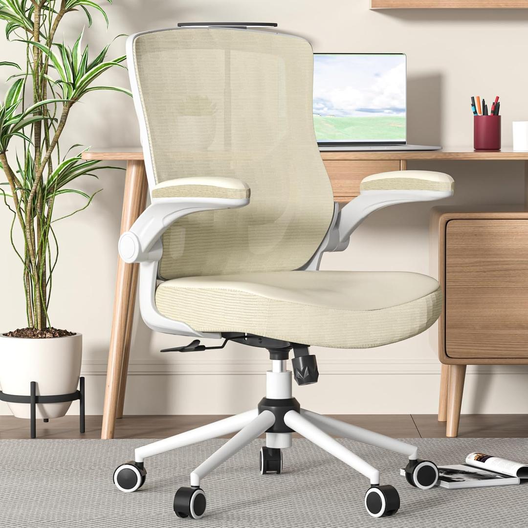 Office Chair, High Back Desk Chair Adjustable Height and Ergonomic Design Home Office Computer Chair Executive Lumbar Support Padded Flip-up Armrest Swivel Task Chair (Beige)