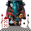 Wonderland Trunk or Treat Car Decoration Kit Halloween Wonderland Party Decorations Queen Soldier Card Stand Heart Shape Signs Backdrop for Halloween Car SUV Archway Door Garage Decor