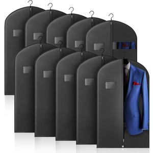 10 Pack 40-inch Garment Bags for Travel, Garment Bags for Hanging Clothes with Zipper and Visible Transparent WindowBlack