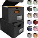 BALEINE File Organizer Box with Lid, Collapsible File Folder Organizer with Plastic Slide, Hanging File Folder Box for Office Document Storage (2 Pack, Black)