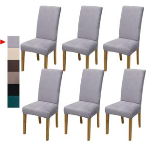 Velvet Dining Chair Covers,Dining Room Chair Covers Set of 6,Stretch Kitchen Chair Cover,Soft Washable Dining Chair Cover,Parsons Chair Slipcovers Protective,for Home,Restaurant,Banquet(Gray)