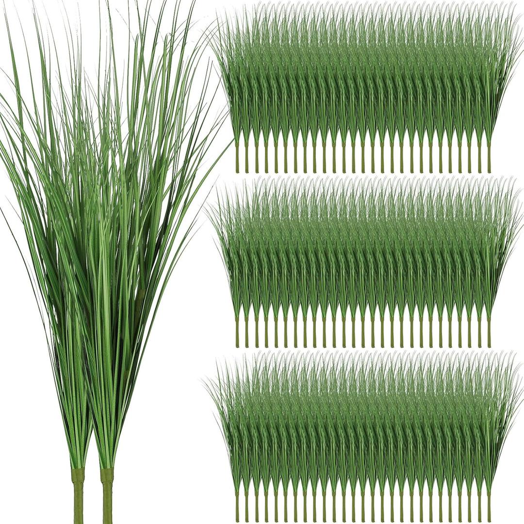 Tigeen 72 Pcs 33 Inch Faux Grasses for Outdoor Planters, UV Resistant Fake Tall Grass, Artificial Grass Plants for Outdoor Decor, Artificial Greenery Stems Weed for Room Home Summer Vase Decor (Green)