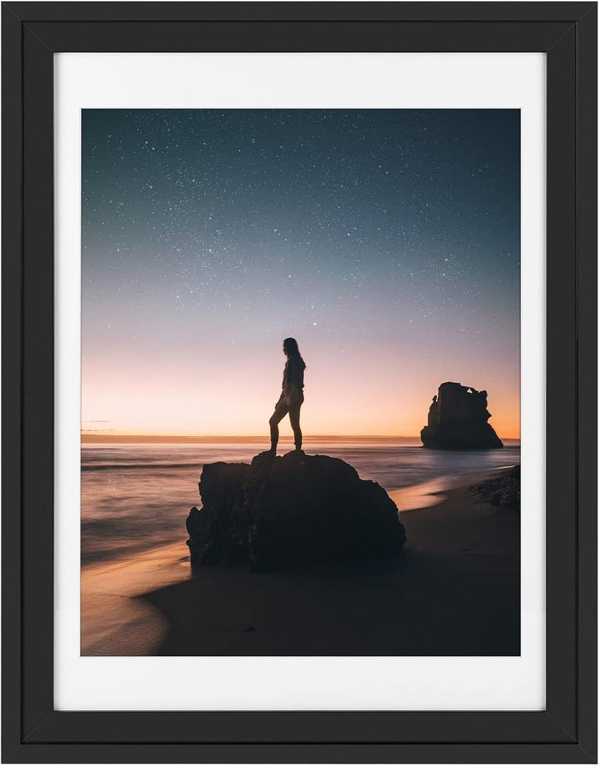 Golden State Art, 18x24 Picture Frame - Displays 16x20 Photo with Mat or 18x24 Without Mat, Wide Moulding Solid Wood Frame for Wall Display, Black