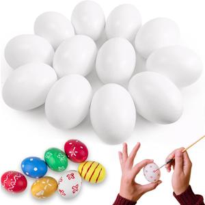12 Pcs White Wooden Eggs, Unpainted Fake Wooden Easter Egg for Kids DIY Crafts Paint Your Own Egg Decor, Easter Eggs Hunt, Basket Stuffers