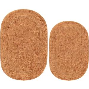 Superior Non-Slip 2 Piece Bath Rug Set, Ultra Plush, Soft and Absorbent 100% Combed Cotton Pile - Traditional Oval Bath Mat Set, Rust